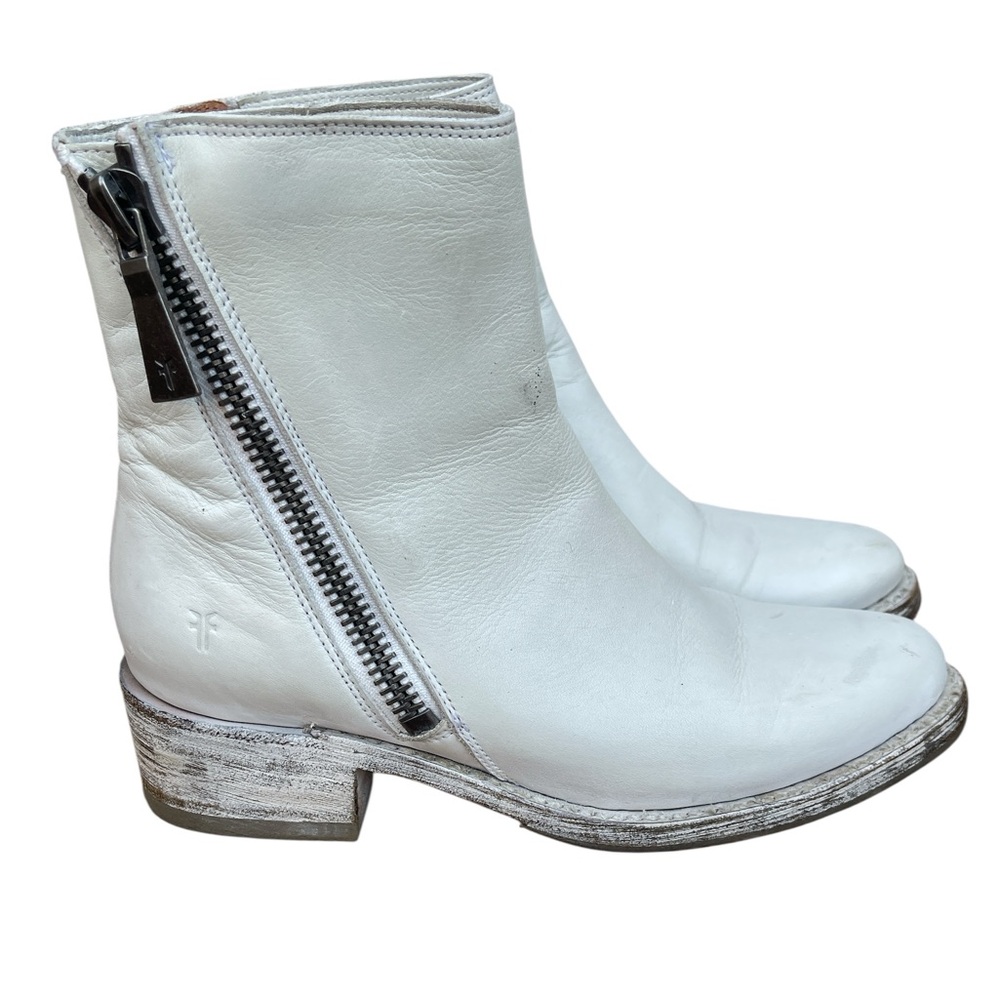 Frye White Ankle Boots with Zipper
